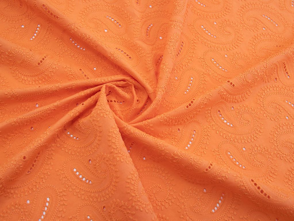 Воздушное шитье с рисунком "Пейсли", фестоны с 2х сторон, цвет оранжевыйизображение
