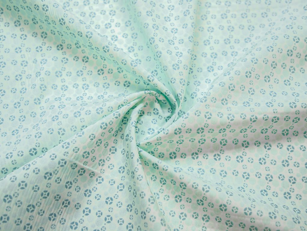 Сорочечная ткань принтованная, цвет бирюзово-зеленыйизображение