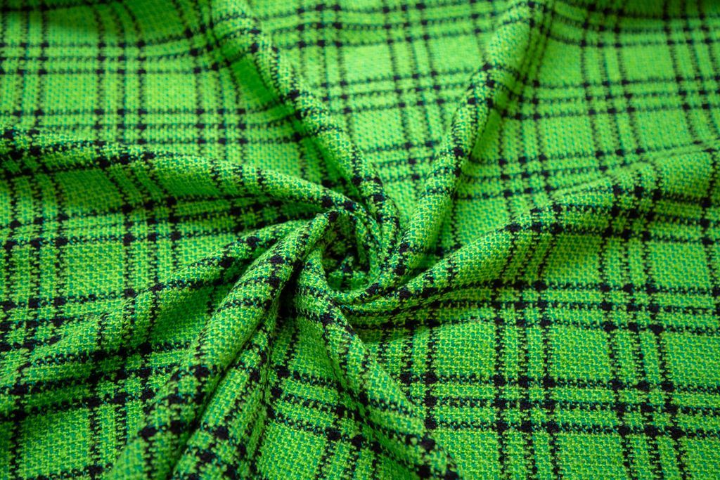 Костюмно ткань твид в клетку, цвет зелено-черныйизображение