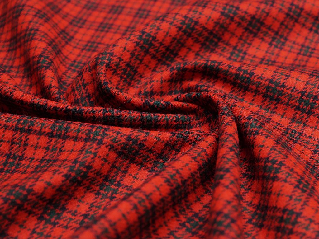Ткань костюмная 2х сторонняя, клетка тартан черно-красная (246 гр/м2)изображение