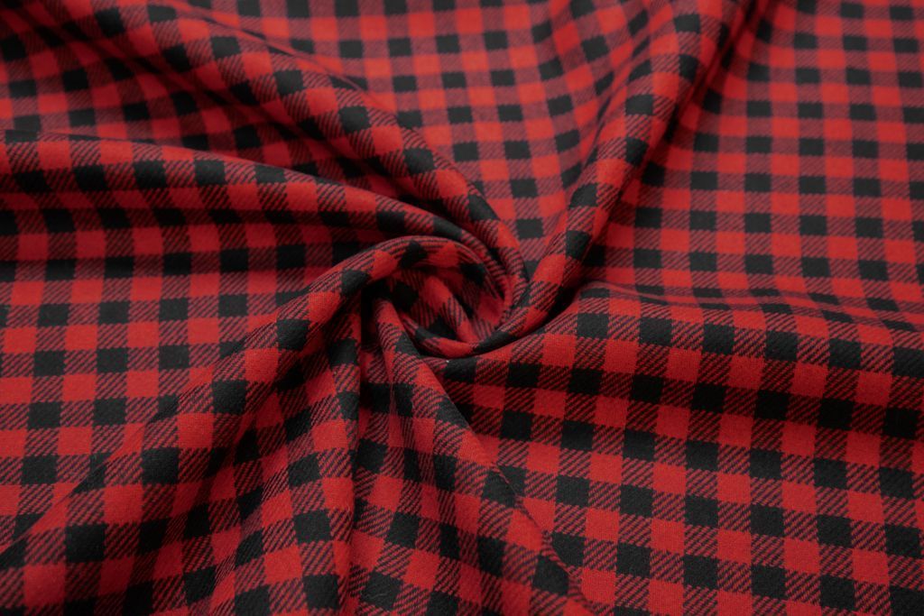 Двухслойная пальтовая ткань в клетку, красно-черный цвет изображение