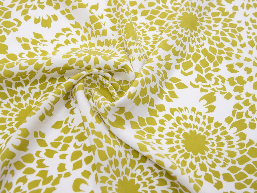  Плательно-блузочная ткань с рисунком "Абстрактные цветы", цвет оливково-белыйизображение
