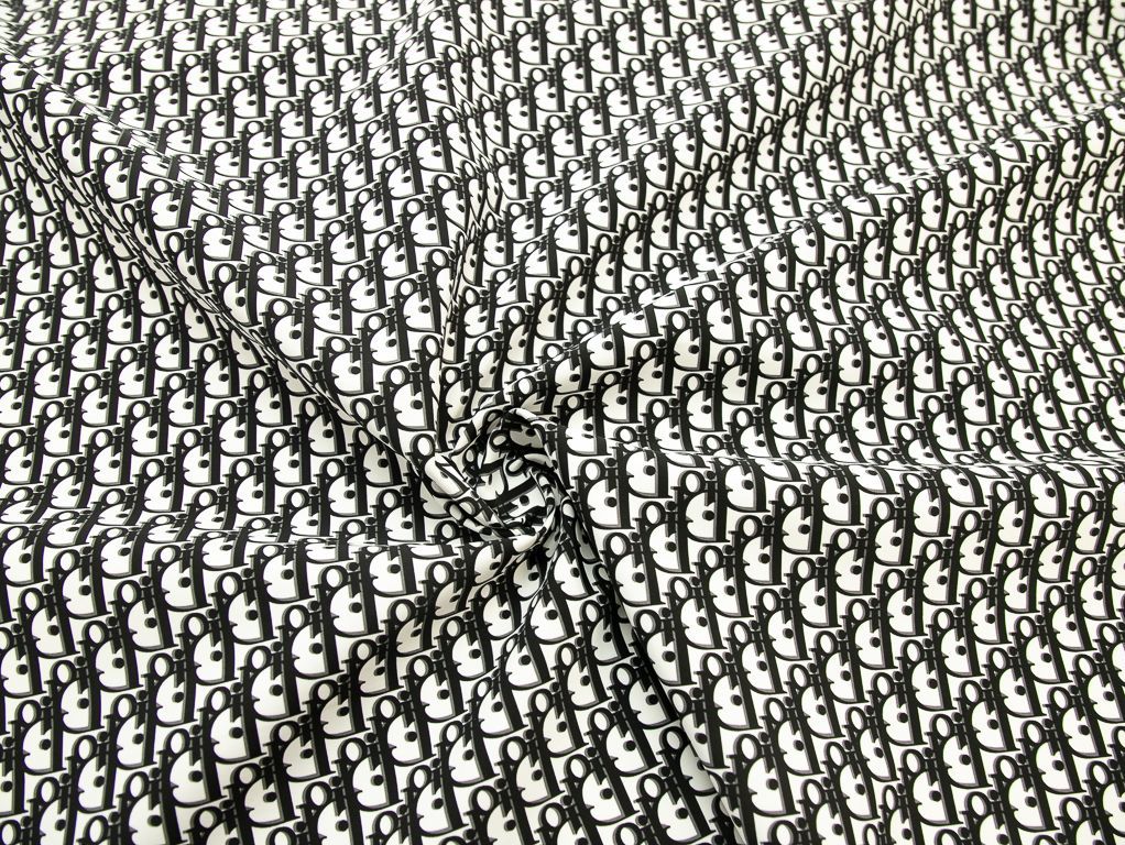 Плотная плащевая ткань с принтом "Буквы", цвет черно-белыйизображение