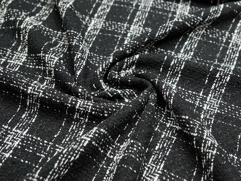 Мерцающая двухсторонняя костюмная ткань в клетку, цвет черно-белый изображение