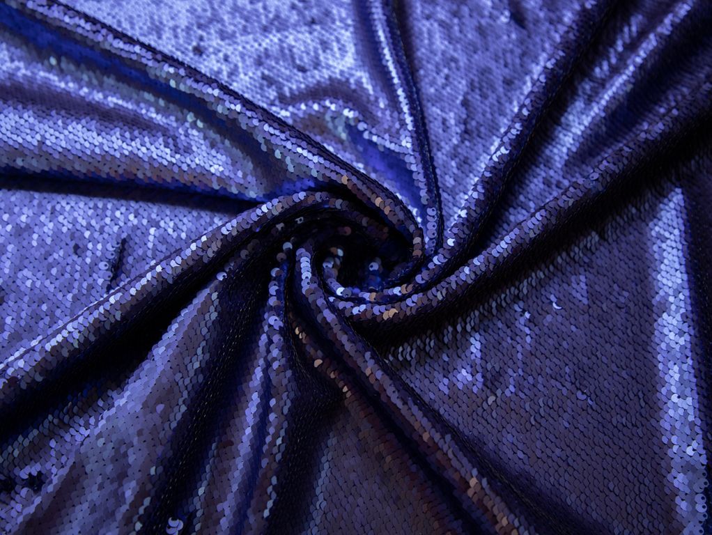 Ткань плательная с пайетками-перевертышами, синего цветаизображение