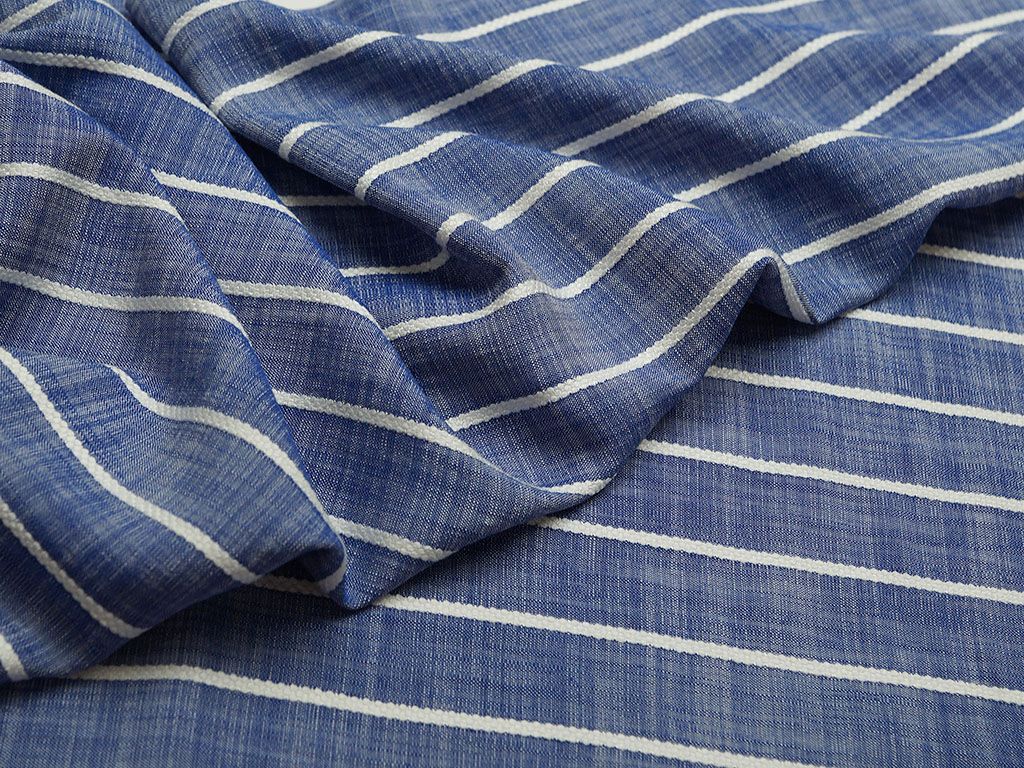 Плательная ткань меланжевого синего цвета с фактурными полосами   (139г/м2)изображение