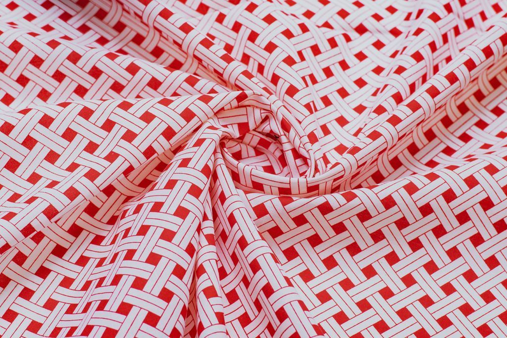 Рубашечно-плательный хлопок с рисунком "Плетёнка", цвет красно-белыйизображение