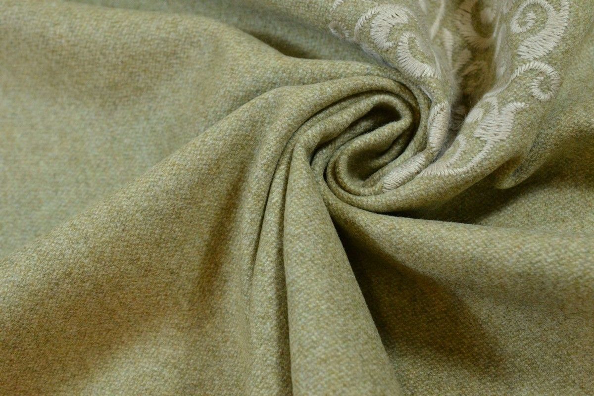 Приобрести Ткань пальтовая, цвет: серо-бежевый с ажурной вышивкой
