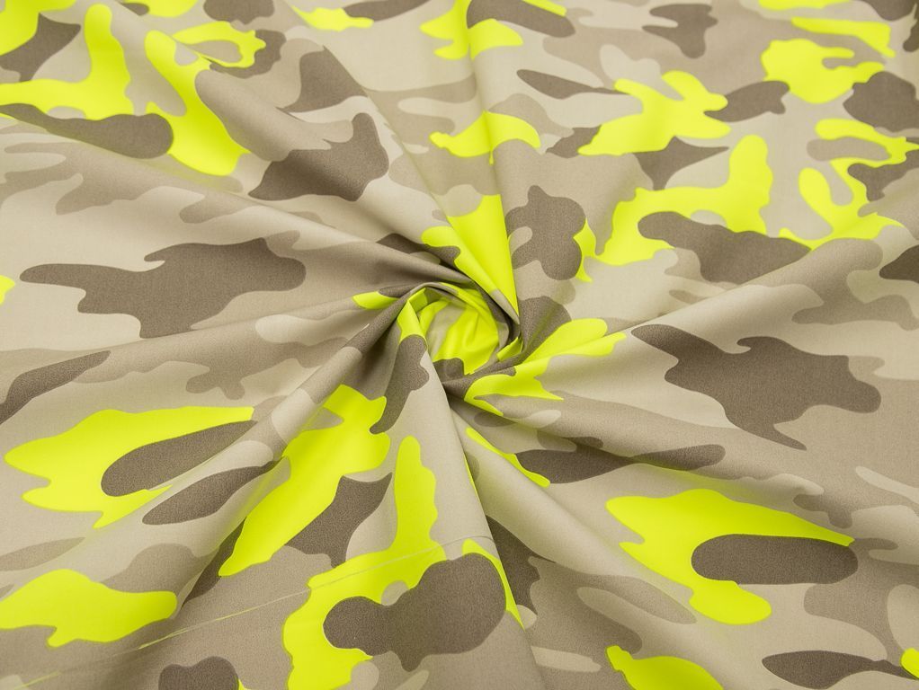 Сорочечная ткань с рисунком милитари, цвет коричнево-желтыйизображение