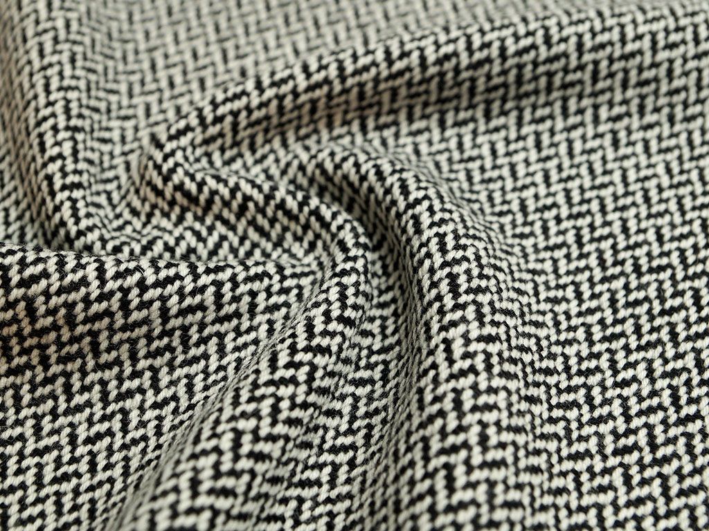 Приобрести Шерстяная пальтовая ткань крупного плетения, черно-белая елочка