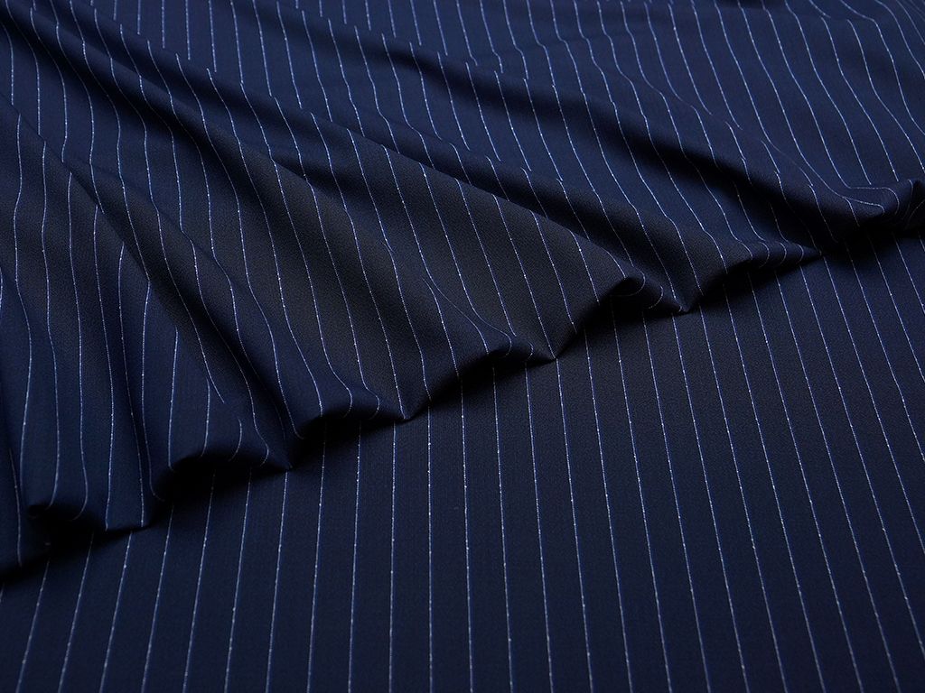 Приобрести Двухсторонняя костюмная ткань в тонкую полоску, сине-белый цвет