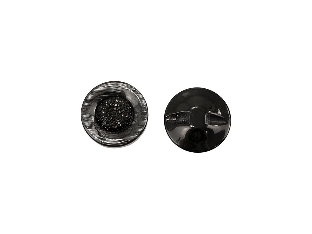 Пуговица на ножке, пластик. черная с россыпью бисера, диаметр 30 ммизображение