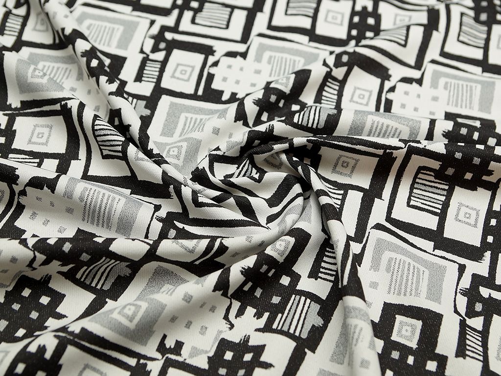 Ткань костюмная с геометрическим принтом в серых тонах.изображение