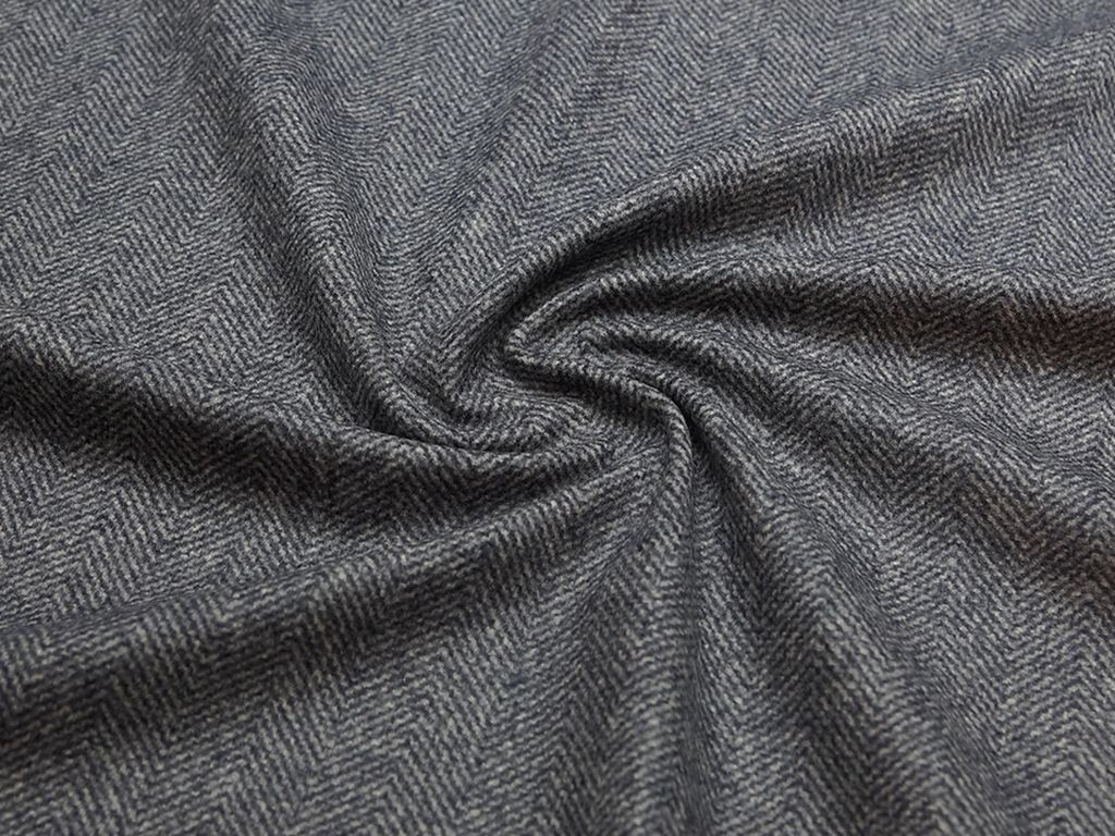 Приобрести Двухсторонняя пальтовая ткань в елочку, сине-бежевый цвет