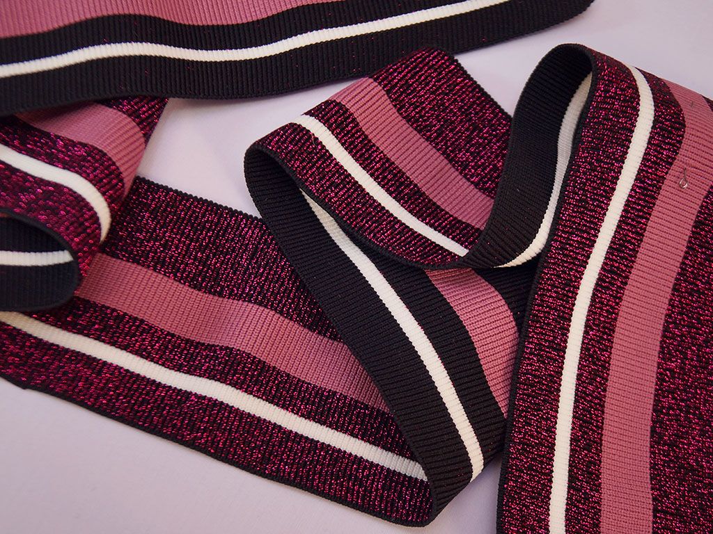 Резинка манжетная, 980*65 мм, цвет: розовый/белый/люрексизображение