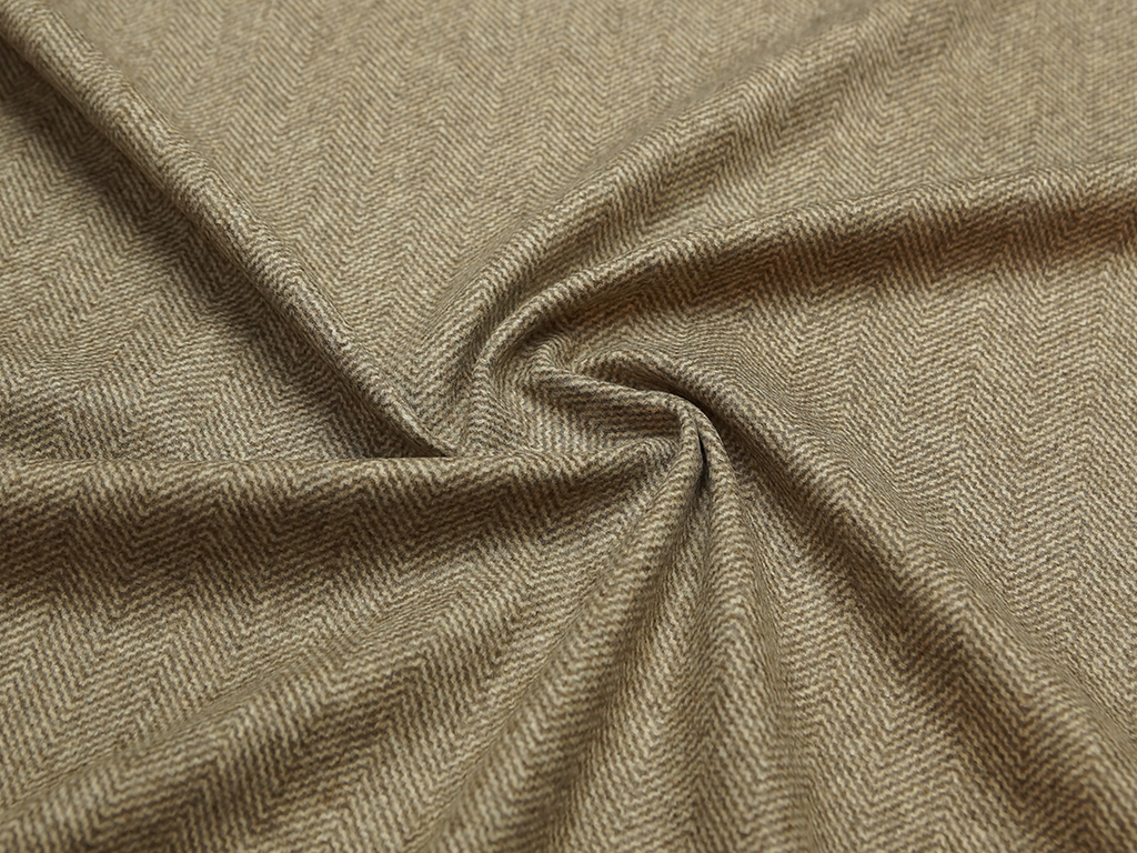 Двухсторонняя пальтовая ткань в елочку, коричнево-бежевая изображение