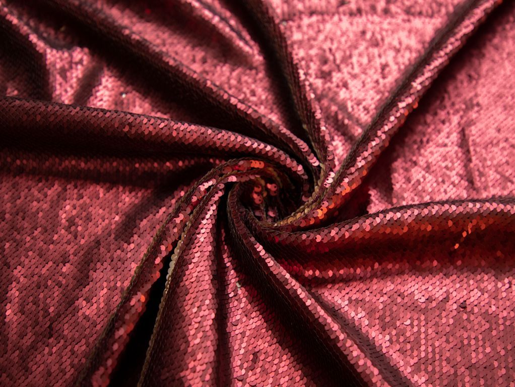 Ткань плательная с пайетками-перевертышами, красно-бронзовый цветизображение