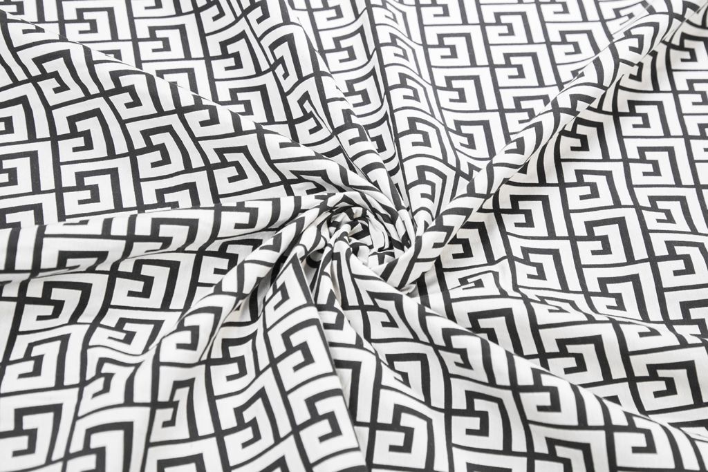 Жаккардовая духсторонняя ткань с рисунком "Лабиринт", цвет черно-кремовыйизображение