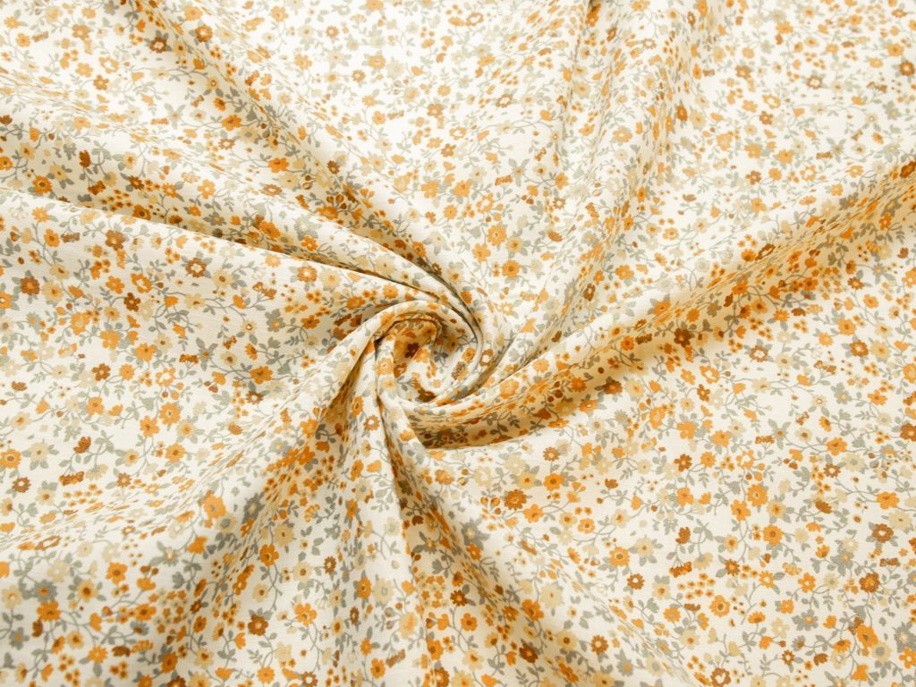 Рубашечно-плательный лен с мелкими цветочками, в коричневых цветахизображение
