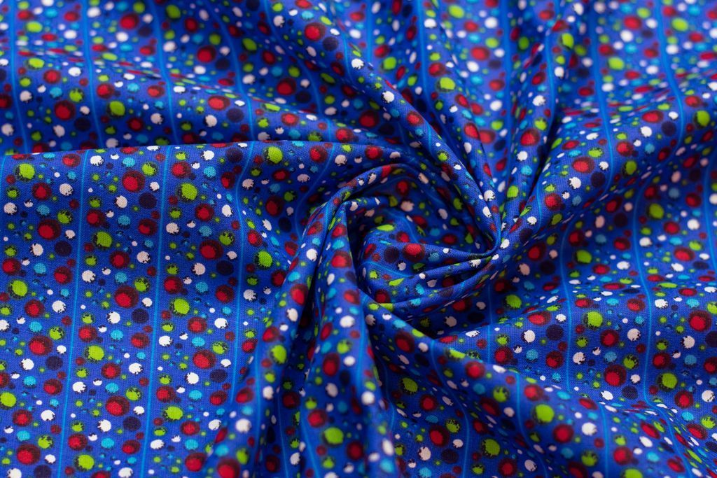 Рубашечно-плательный хлопок с рисунком "Полосы шариков" на ярко-синем фонеизображение