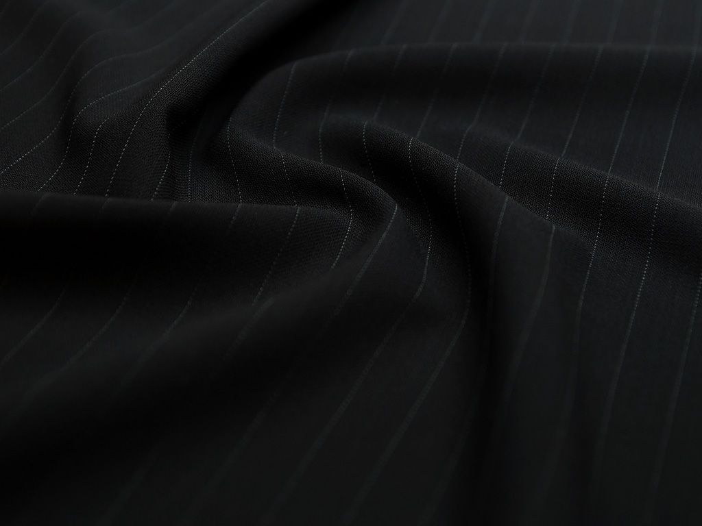 Шерстяная костюмная ткань черного цвета в тонкую полоскуизображение