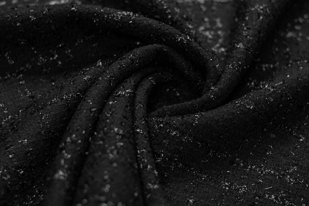 Костюмная ткань твид, дублированная, цвет черныйизображение