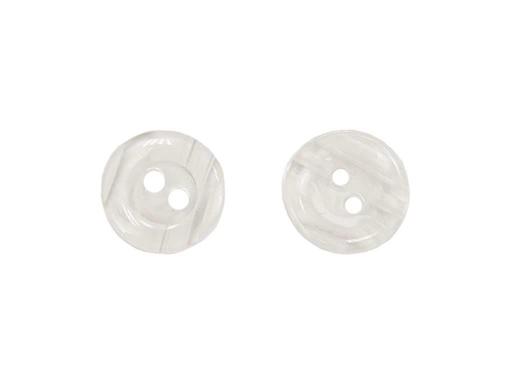 Пуговица пластиковая на пришив, 2 прокола, прозрачная с молочными штрихами, диаметр 11ммизображение