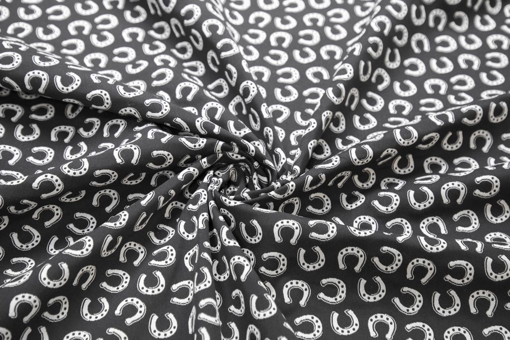 Жаккардовая духсторонняя ткань с рисунком "Подковы", цвет черно-кремовыйизображение