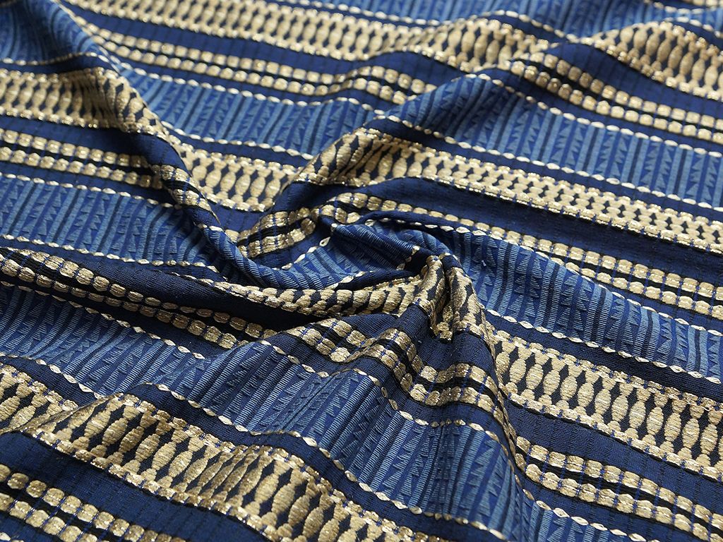 Жаккардовая ткань с орнаментом, золотисто-синий цветизображение