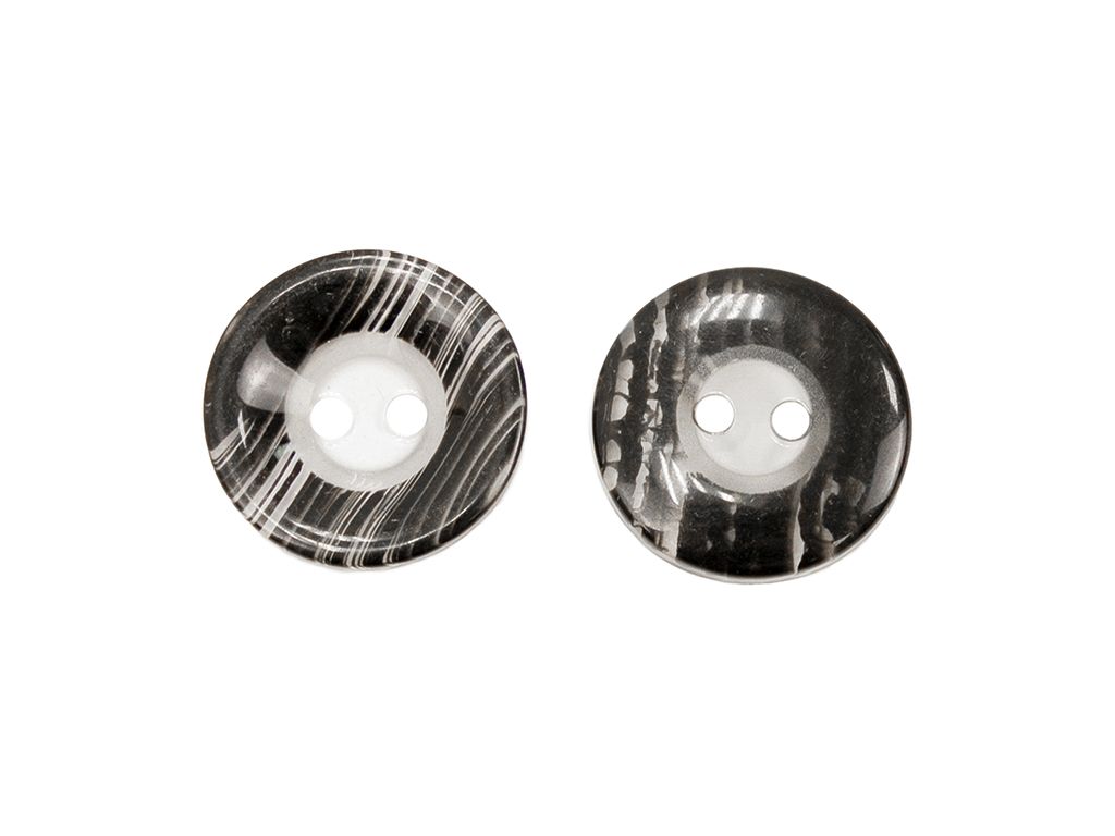 Пуговица пластиковая на пришив, 2 прокола, прозрачная с черными штрихами, диаметр 28ммизображение