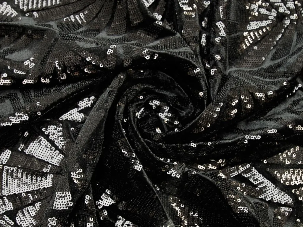 Приобрести Ткань плательная с пайетками "Орнамент" на бархате, цвет черный