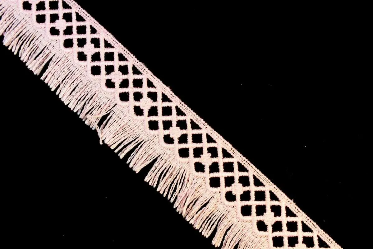 Тесьма декоративная, вязаная сетка с бахромой, розового цвета, ширина 52 ммизображение