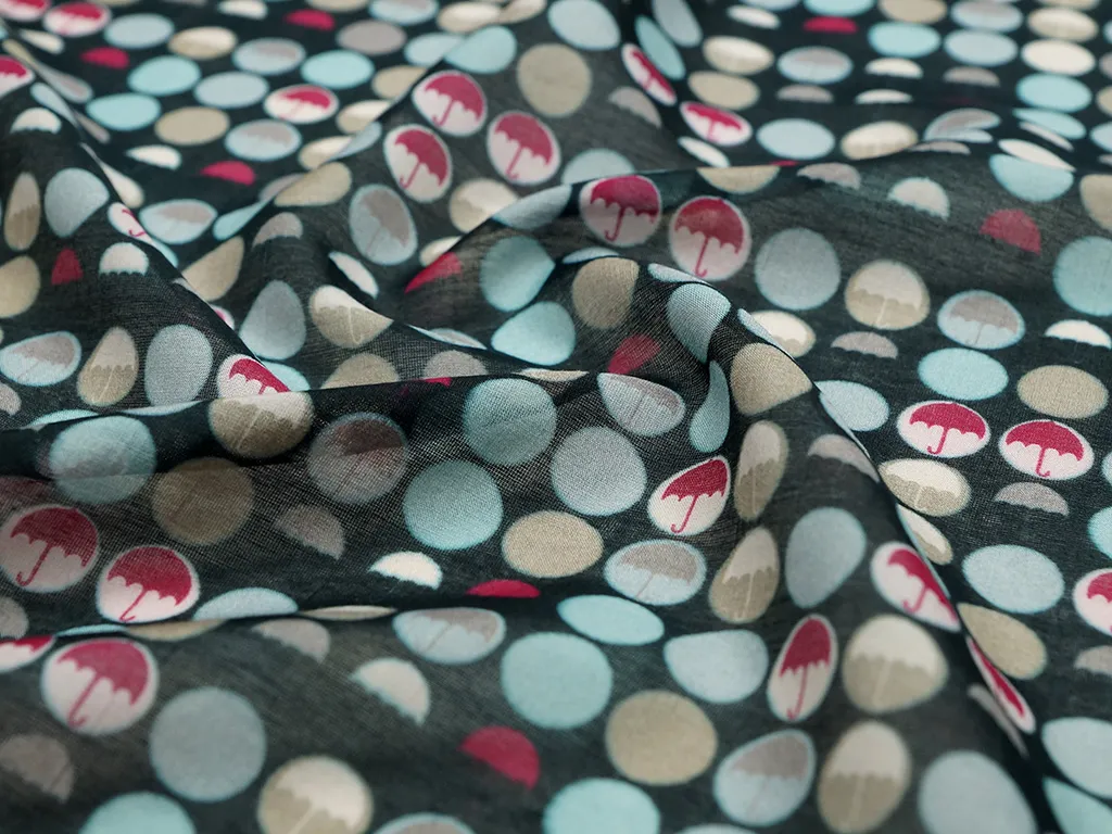 Нежный батист с принтом зонтики на темном фонеизображение