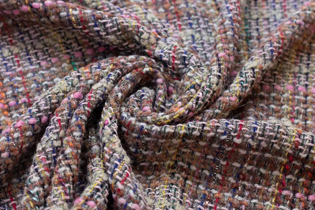 Двухсторонняя твидовая костюмная ткань, цвет розово-коричневый мультиколоризображение