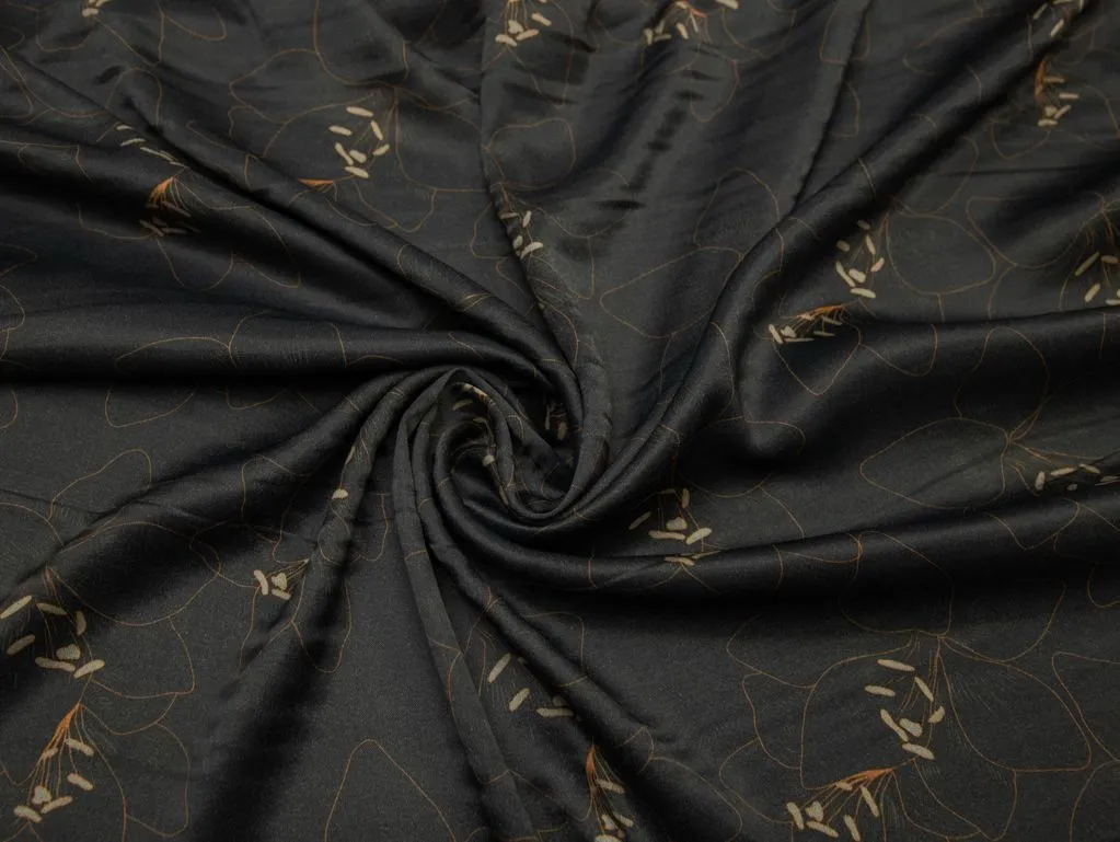 Плательная ткань  с тонким цветочным рисунком, цвет коричнево-графитовый цветизображение
