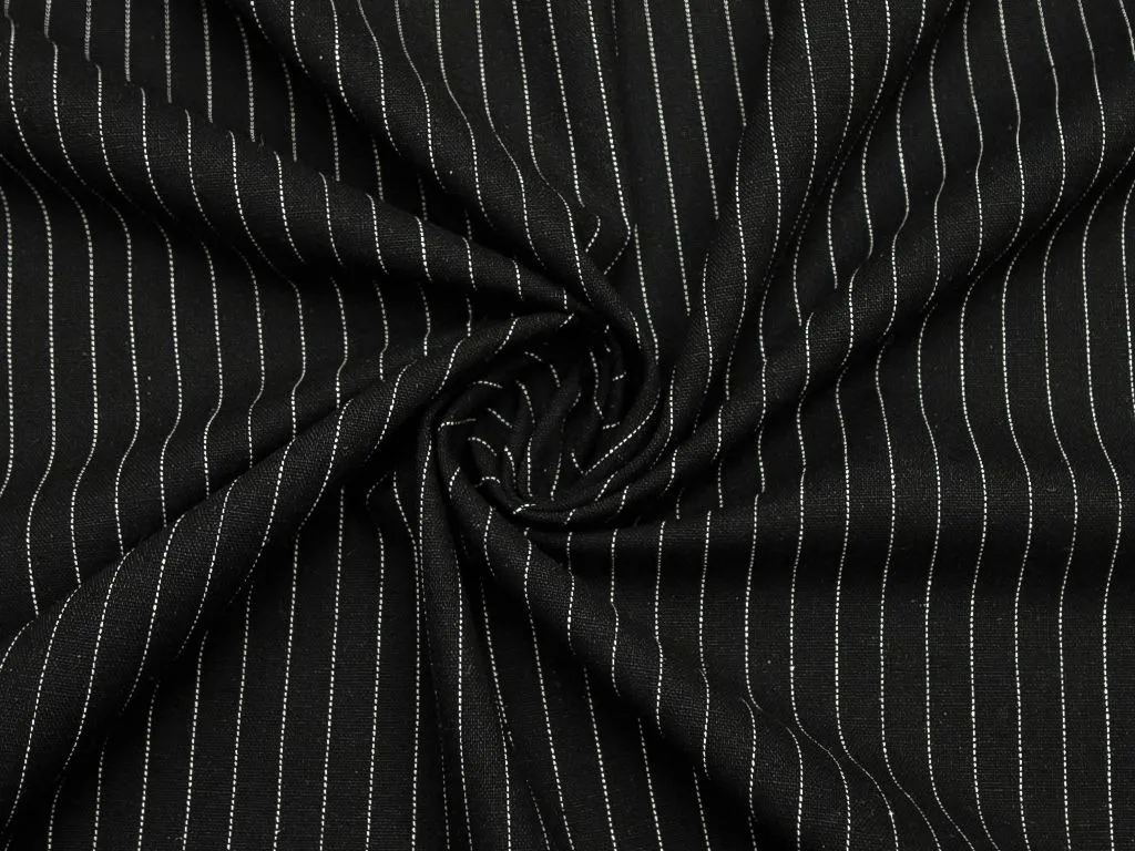 Лён костюмно-плательный Chicago, цвет "чёрный" в вертикальную полоскуизображение