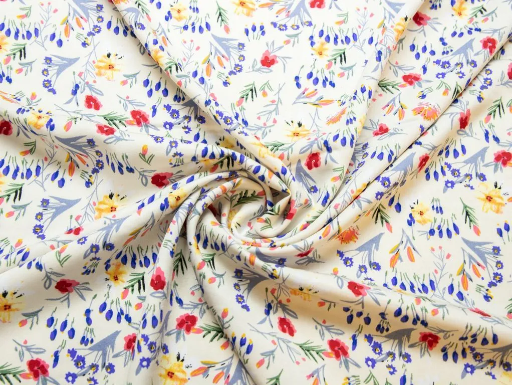 Штапель с рисунком "Полевые цветы", фон  бежевый ALIITAизображение