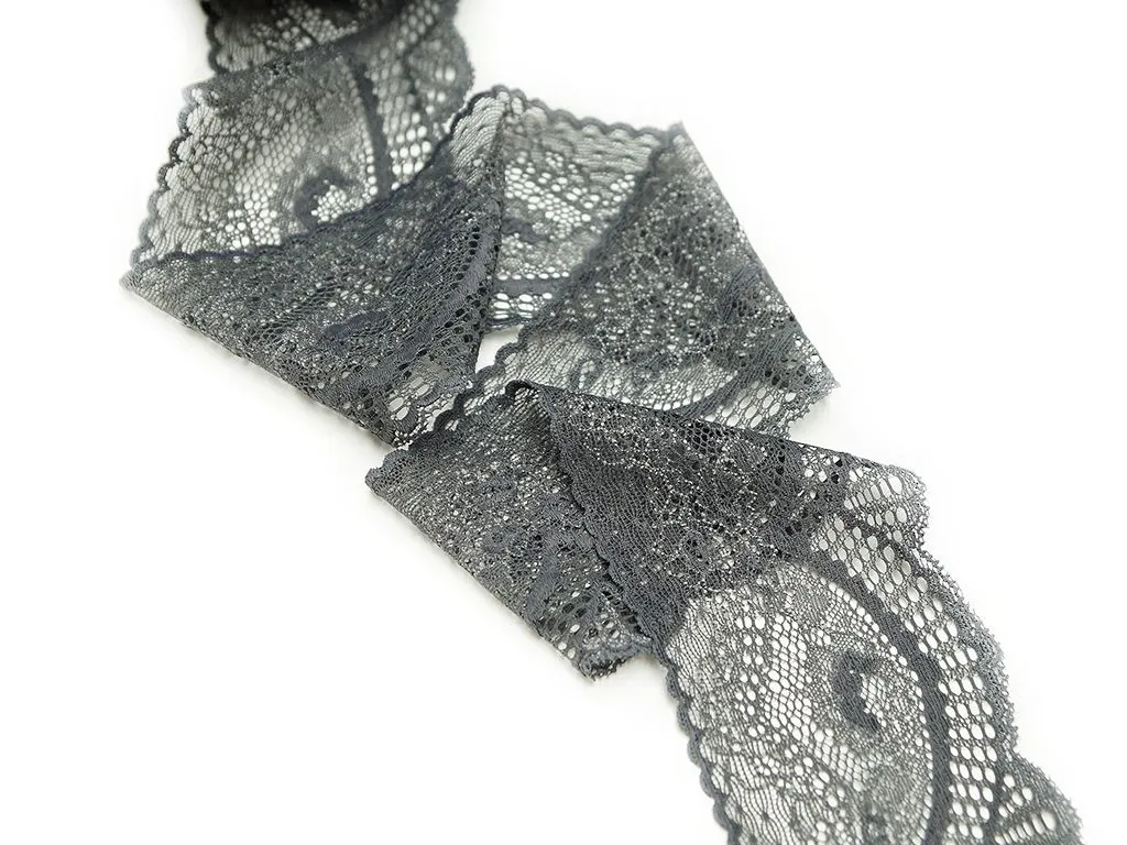 Кружево тёмно-серого цвета, ширина 80 мм изображение