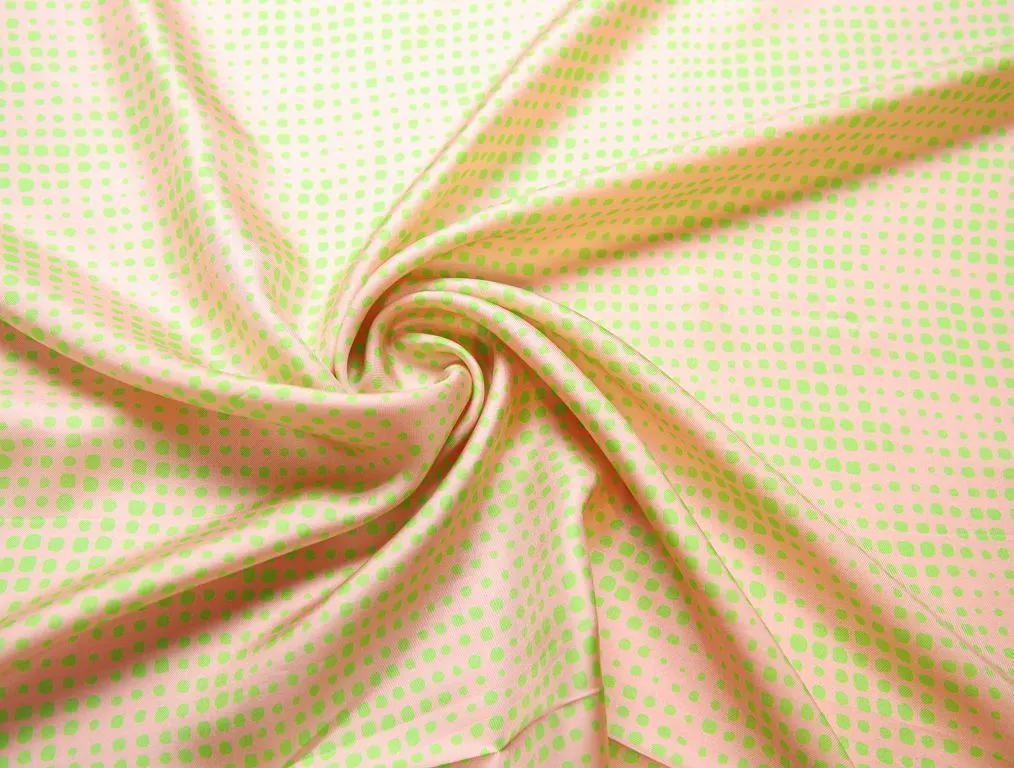 Блузочно-плательный шелк твил с геометрическим рисунком, цвет персиково-зеленыйизображение