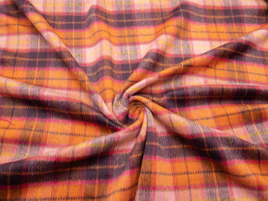 Пальтовая ткань в клетку с коротким ворсом в розовых тонахизображение