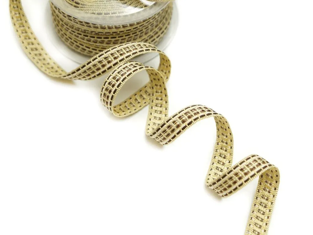 Тесьма декоративная, вязаная, в бежевых/коричневых цветах, ширина 15 ммизображение