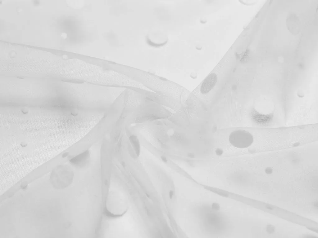 Фатин белого цвета с кремовыми флок-горохами точками 1 смизображение