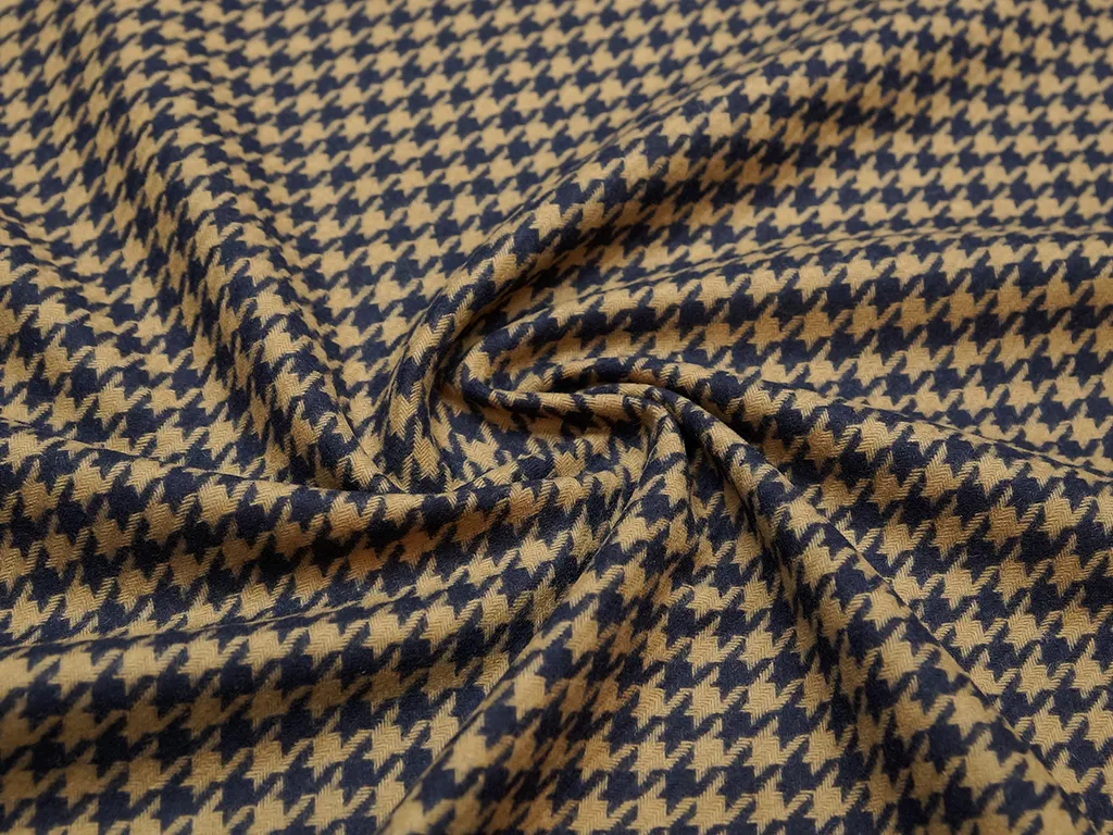 Двухслойная пальтовая ткань в гусиную лапку, цвет черно-коричневыйизображение