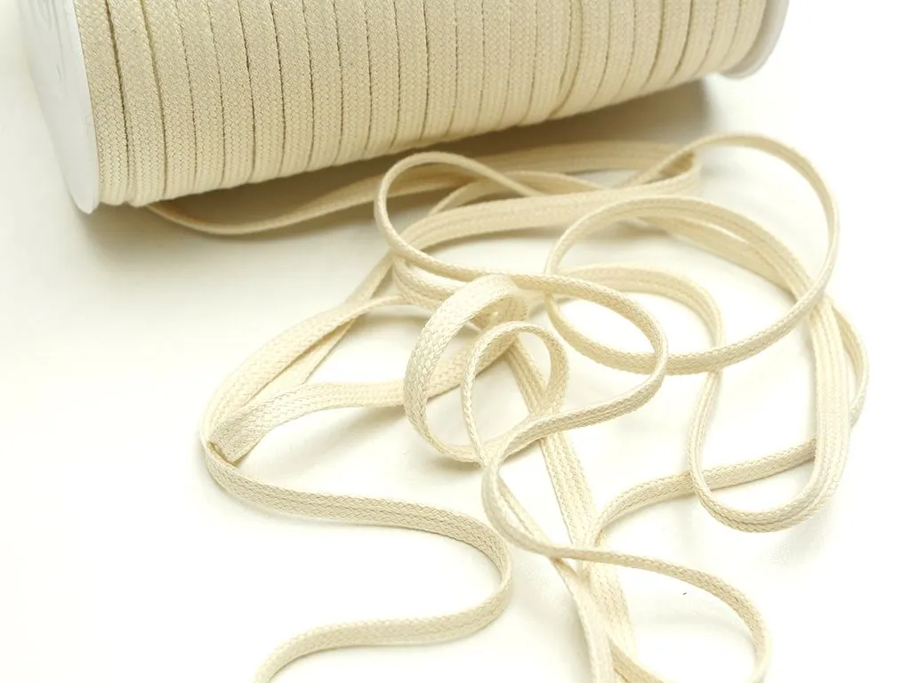 Шнур плоский, плетеный, х/б, цвет экрю, ширина 8 ммизображение