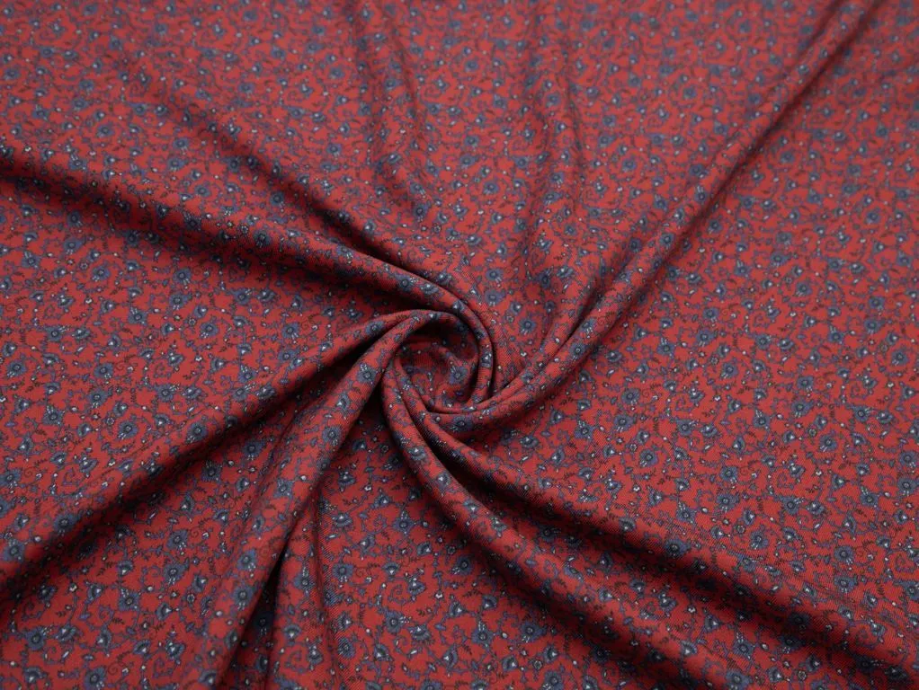 Штапель с цветочным орнаментом, цвет сине-красныйизображение
