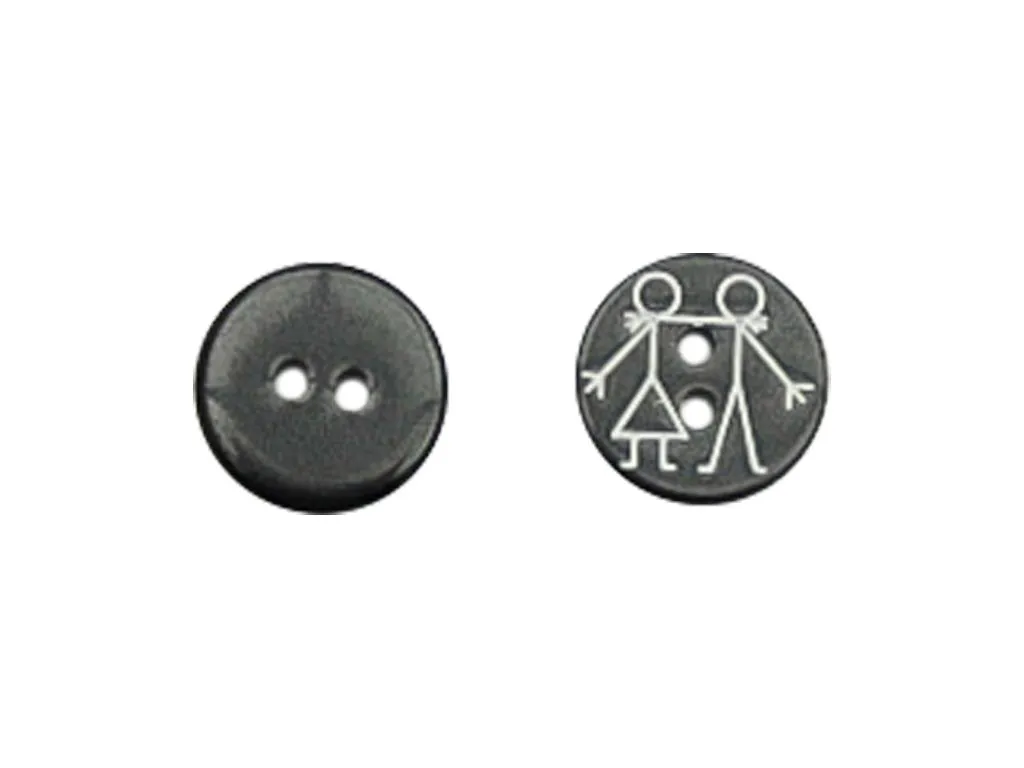 Пуговица пластмассовая "ЧЕЛОВЕЧКИ", два прокола, чёрного цвета, диаметр 13 ммизображение