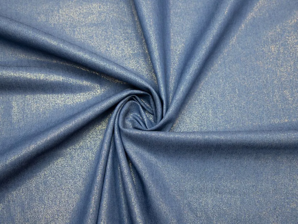 Хлопковая костюмная ткань с золотым напылением, цвет денимизображение